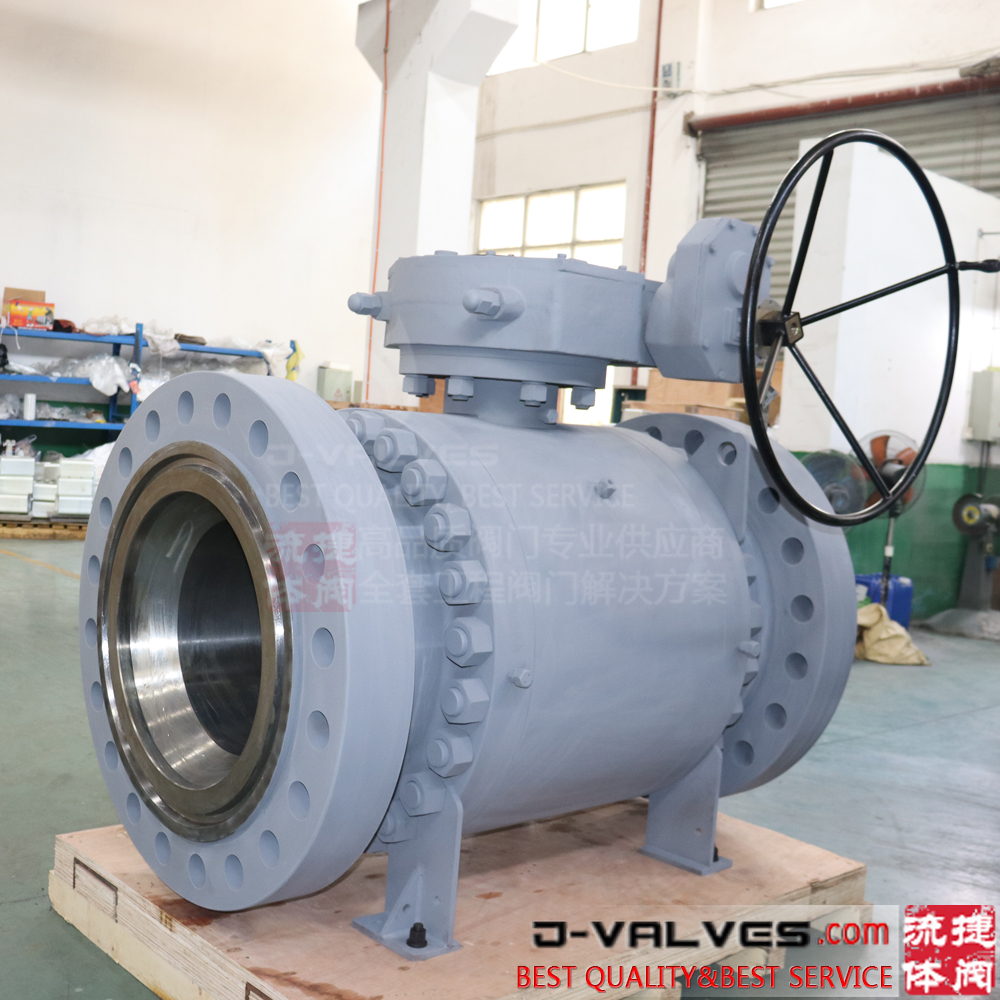 API6D Big Size Forged Steel Reduce Bore Trunnion Mounted Ball Valve Flanged Type with Gear Operation 24x20inch 900# RTJ